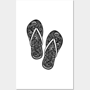 Decorative Pair of Flip-flops with Doodle Ornament Posters and Art